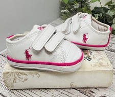 Polo Ralph Lauren Infant Size 1 Pink White Leather Sneaker Shoes