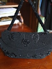 Vintage Hong Kong Bonnie s Black Beaded Clutch Purse Evening Formal NEED REPAIR