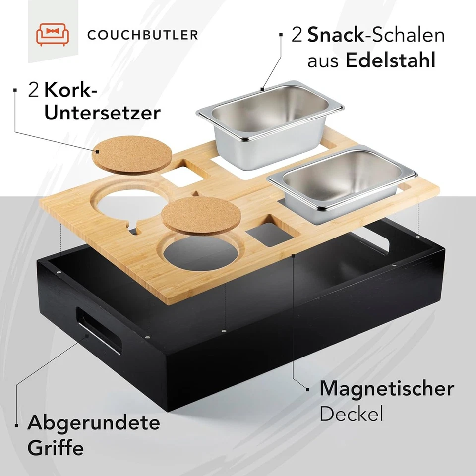 Couchbar Snackbar Sofatablett Snackbox aus Bambus inkl Geschenkbox de - Bild 3 von 4