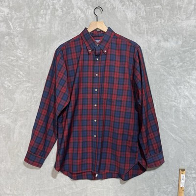 Pendleton Button Down Wool Flannel Men's Large Mac Devitt Tartan Red Blue USA