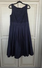 Jessica Howard Pleated Navy Sleeveless Cocktail Dress Womens 14 Lace Tulle