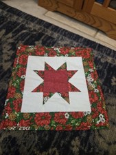 Handmade Christmas Quilt Square Poinsettia Wreath Table Center Piece Wall Decor