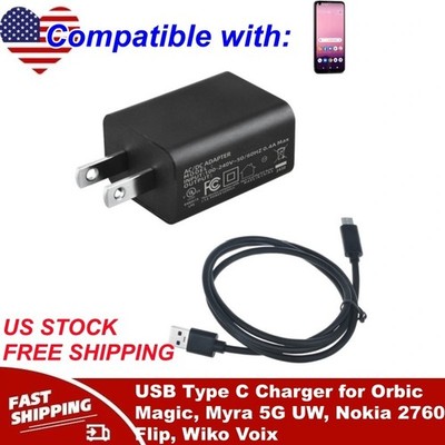 USB Type C Charger for Orbic Magic, Myra 5G UW, Nokia 2760 Flip, Wiko Voix