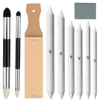 N NOROCME 10 PCS Blending Stumps,Sponge Pens and 10 count, White black