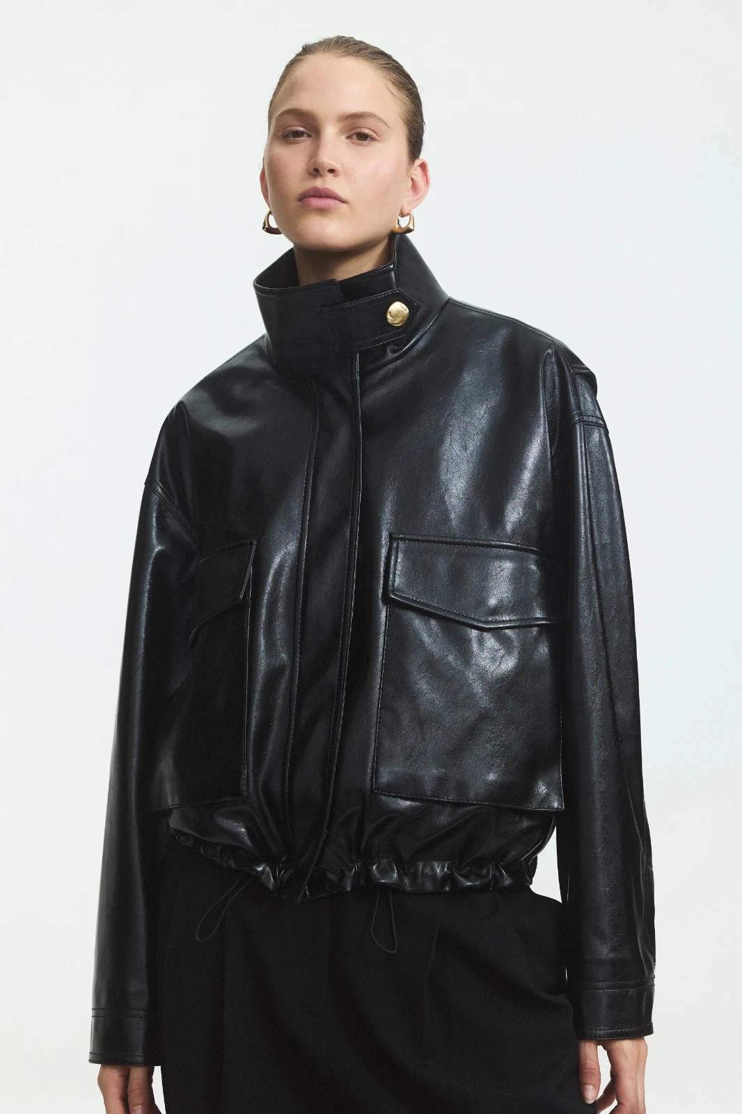 Annette Leather Jacket Women’s Black Cropped Oversized Genuine Leather Jacket image 8