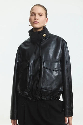 Annette Leather Jacket Women’s Black Cropped Oversized Genuine Leather Jacket image 8