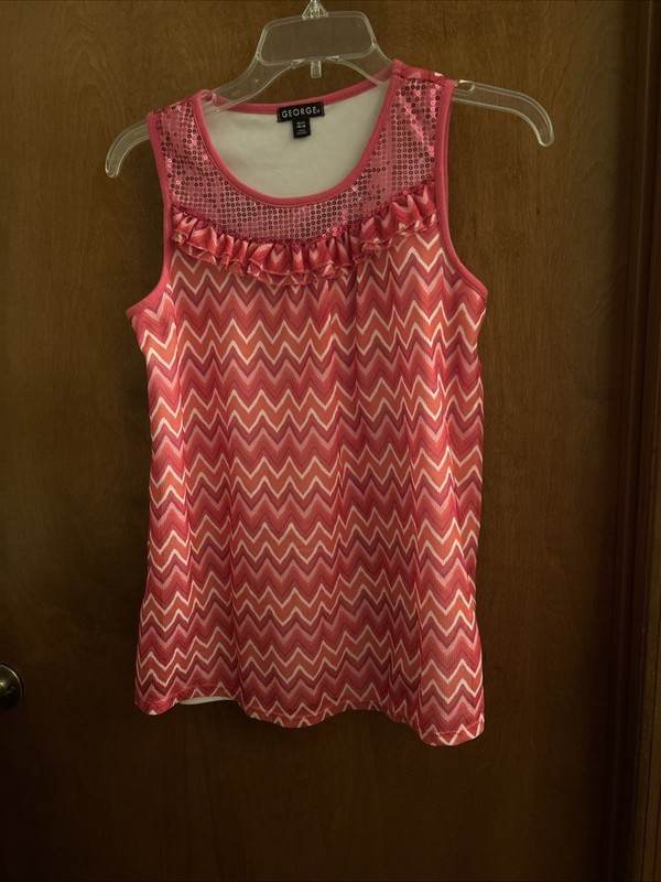 Girls size XL (14-16) sequined sleeveless long skirted Lined blouse layered Pink