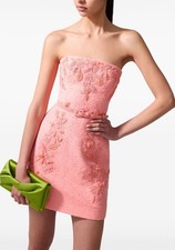 Carolina Herrera Embroidered Strapless Mini Dress Resort 25’ Sunset Coral SZ 12