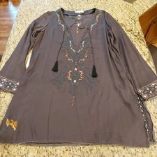 Odd Molly Anthropologie Embroidered Long Sleeve Tunic Dress Size 2 Brown Lagenlo
