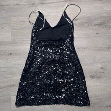 Lulus Force of Fashion Black Sequin V-Neck Spaghetti Mini Dress Small S