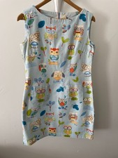Unique Home Sewn  OWL  Print COTTON CANVAS Shift Dress With Pockets Size 12