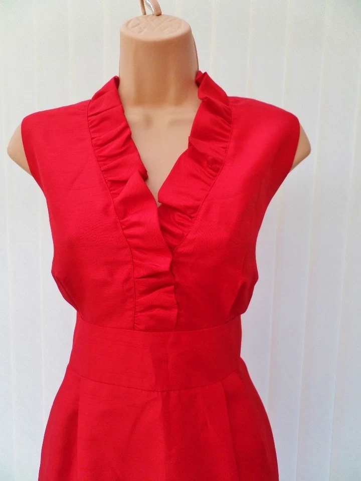 JESSICA HOWARD CORAL RED FRILL 40'S 50'S SILKY PENCIL MIDI DRESS 12 BNWT £130 - Image 4 of 4