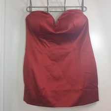 Red Satin Strapless Bandeau Cup Mini Dress 12 *Fabric* New!