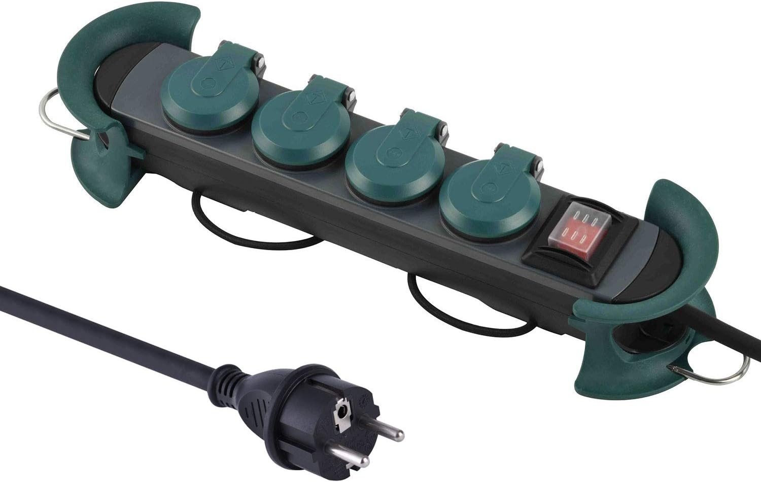 Multiprise extérieure Electraline en caoutchouc robuste avec 4 prises Schuko étanches