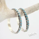 Native American Zuni Sterling Silver 28 Snake Eye Turquoise Large Hoop Earrings