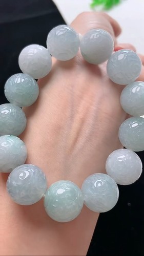 Genuine Icy Translucent Myanmar Jadeite Jade Carved Beads Bracelet Bangle《A》 - Picture 4 of 6