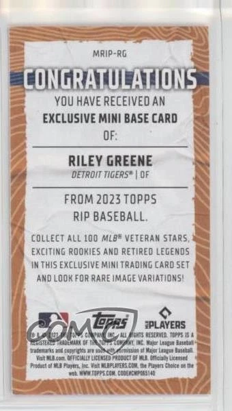 2023 Topps Rip Mini Orange Black Ripples /55 Riley Greene #MRIP-RG Rookie RC - Image 2 of 2
