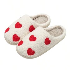 Women's Men's Cute Fuzzy Heart Slippers Memory Foam 7.5-8 Women/6.5-7 Men 2-red