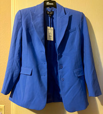 Scoop Women Blue Mid-Length Blazer Jacket Notch Lapel 3-Button Pockets M