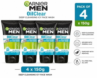 Garnier Men Oil Clear Face Wash 4x150g   For Oily Skin, Multipack, Mattifying