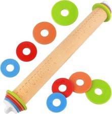 Wood Rolling Pin With Thickness Rings Adjustable Wooden Rolling Pins For Bak... Wood Rolling Pin With Thickness Rings Adjustable Wooden Rolling Pins For Bak...
