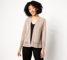 Susan Graver Women's Top Sweater Sz M LK Fusion Open Front Cardigan Brown