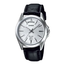 Casio Men s Silver Dial Analog Watch with Black Leather Band - MTP-1370L-7AVDF