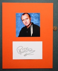 Genesis Band / Movie Star Phil Collins signed / autographed photo & card SCARCE-