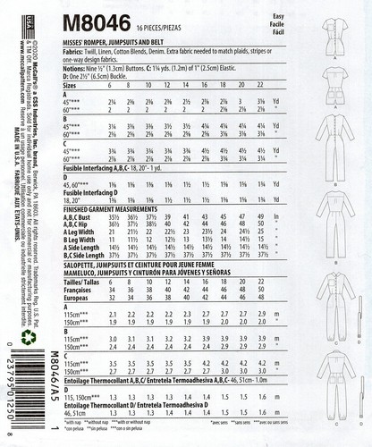 McCall's M8046 Button-Front Jumpsuit & Romper w Belt, Pockets Sz 14-22 UNCUT - Picture 2 of 4