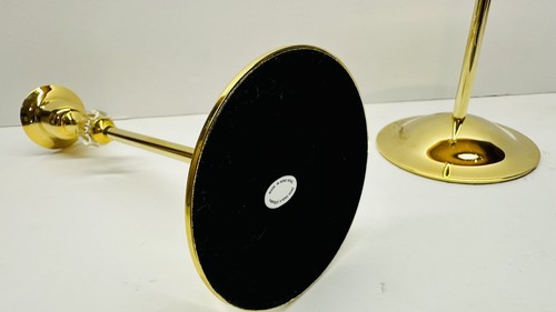 Vintage Pair Gold Brass With Diamond Ball Stem Candlesticks 7.5" - Picture 4 of 5
