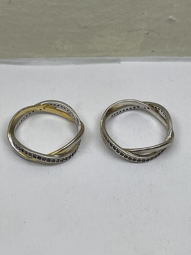 Lot of 2 Vintage Sterling Silver 925 Signed Rings Size 6.75 Gold Plated Trim