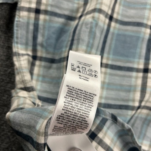 7 For All Mankind Shirt Mens Extra Large Blue Plaid Button Up Linen Blend Adults - Picture 8 of 9