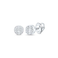 10K WeißGold Echte Runde Und Baguette Diamant Runde Stecker Ohrringe 1/6 Ct.