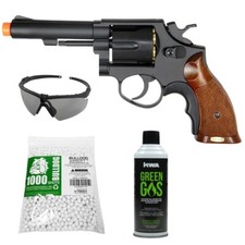 Airsoft Revolver Pistol Metal Hand Gun W/ 1000 BBs, Safety Goggle  Gas Bottle