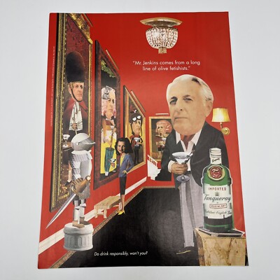 Tanqueray Gin 1998 Vintage Print Ad olive fetishists bar pub art decor