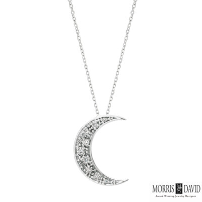 0.15 Carat Natural Diamond Crescent Moon Necklace 14K White Gold G SI