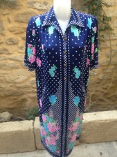  Robe femme vintage manche courte polyester bleu imprimé pois fleurs Taille 42