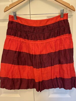 LOFT Sz 4 A Line Skirt Linen Blend Purple Red Stripe So Fun Small Flaw