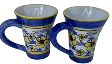 2 Romana Sambuca Cappuccino Espresso Mug Blue Floral Sunflower 8 oz Coffee READ