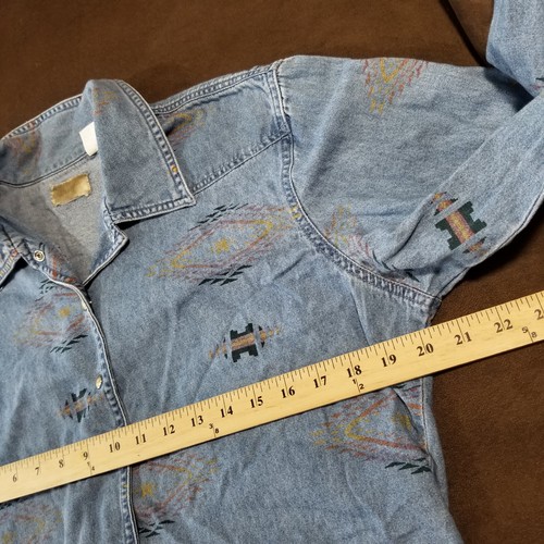 VTG WRANGLER LIGHTWEIGHT DENIM JACKET AZTEC GEOMETRIC PRINT XXL YOUTH 20" CHEST - Picture 4 of 14