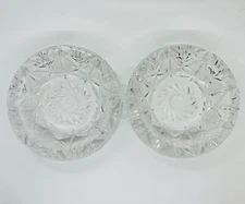 Crystal Cut Clear (Set Of 2) Glass Cigar Cigarette Ashtrays 5.5” Diameter Heavy