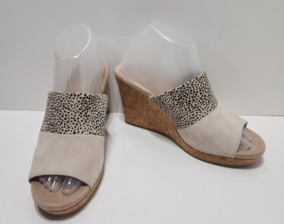 Toms Monica Mule Macadamia Suede Cork Wedge Sandals Size 8 W