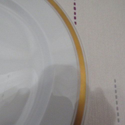 6 assiettes plates en porcelaine limoges Chastagner décor blanc or Ø 25,4 cm - Foto 5 di 9