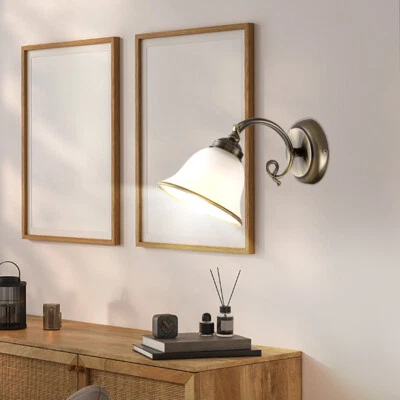 Jugendstil Altmessing Wandleuchte Arbeitszimmer Lese Beleuchtung antik Glaslampe - Bild 1 von 4