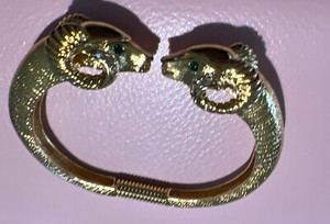 Authentic K.J.L. for Avon Gold Plated Hinged Ram Bracelet with Emerald Green Eyes