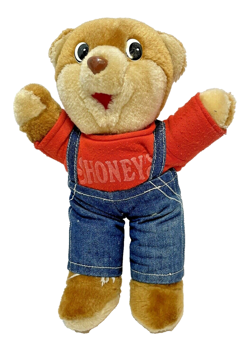 Vintage 1986 Shoneys Bear Red Shirt And Overalls Stuffed Teddy Bear