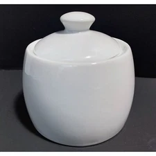 Threshold Porcelain Round Serving Dish / Sugar Bowl Jar with Lid Glossy White