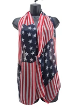 Women's Scarf American Flag Red White Blue Striped Stars 4th Of July 20/60"