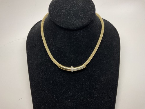 VTG Signed AVON GT Mesh Chain Choker Necklace Sliding GT Tube Rhinestone Pendant