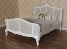 Elegance French Rattan Bed Frame | Cane Bed Frame Antique White 4'6" 5' 6' B005P